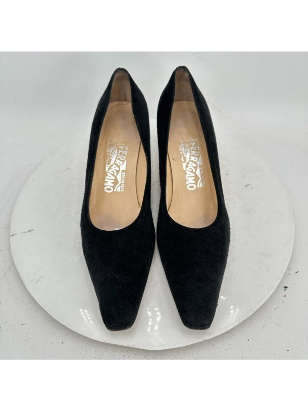 Salvatore Ferragamo Women Size 8.5B Black Suede Slip On Pump Heel Shoes - Picture 3 of 11